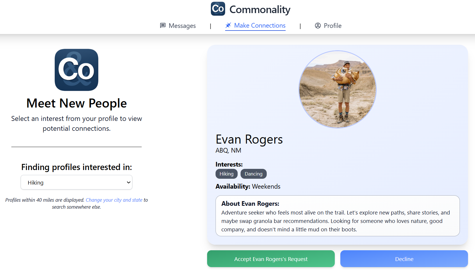 Screenshot of Commonality App